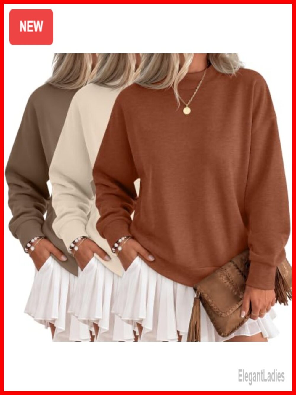 Mock Neck Cropped Sweatshirts 3 Pack Long Sleeve Pullover Womens